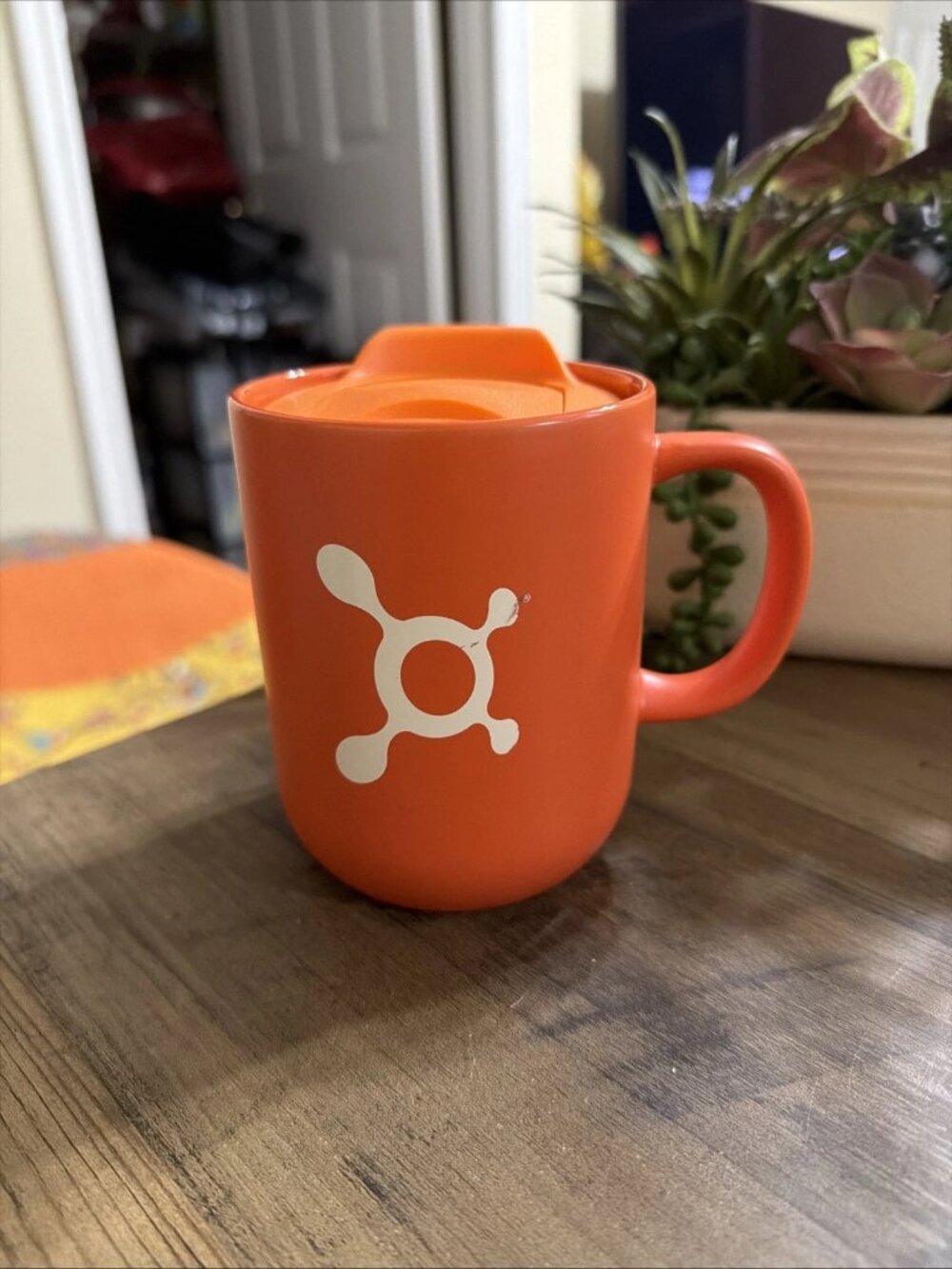 Orange Travel Coffee Mug & Lid, "Splat" Logo of Orangetheory Fitness, 14 fl. oz